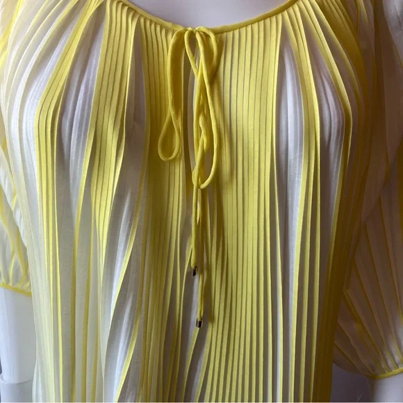 Diane Von Furstenberg Yellow and White “New Keoni” Pleated Peasant Top - Picture 3 of 7